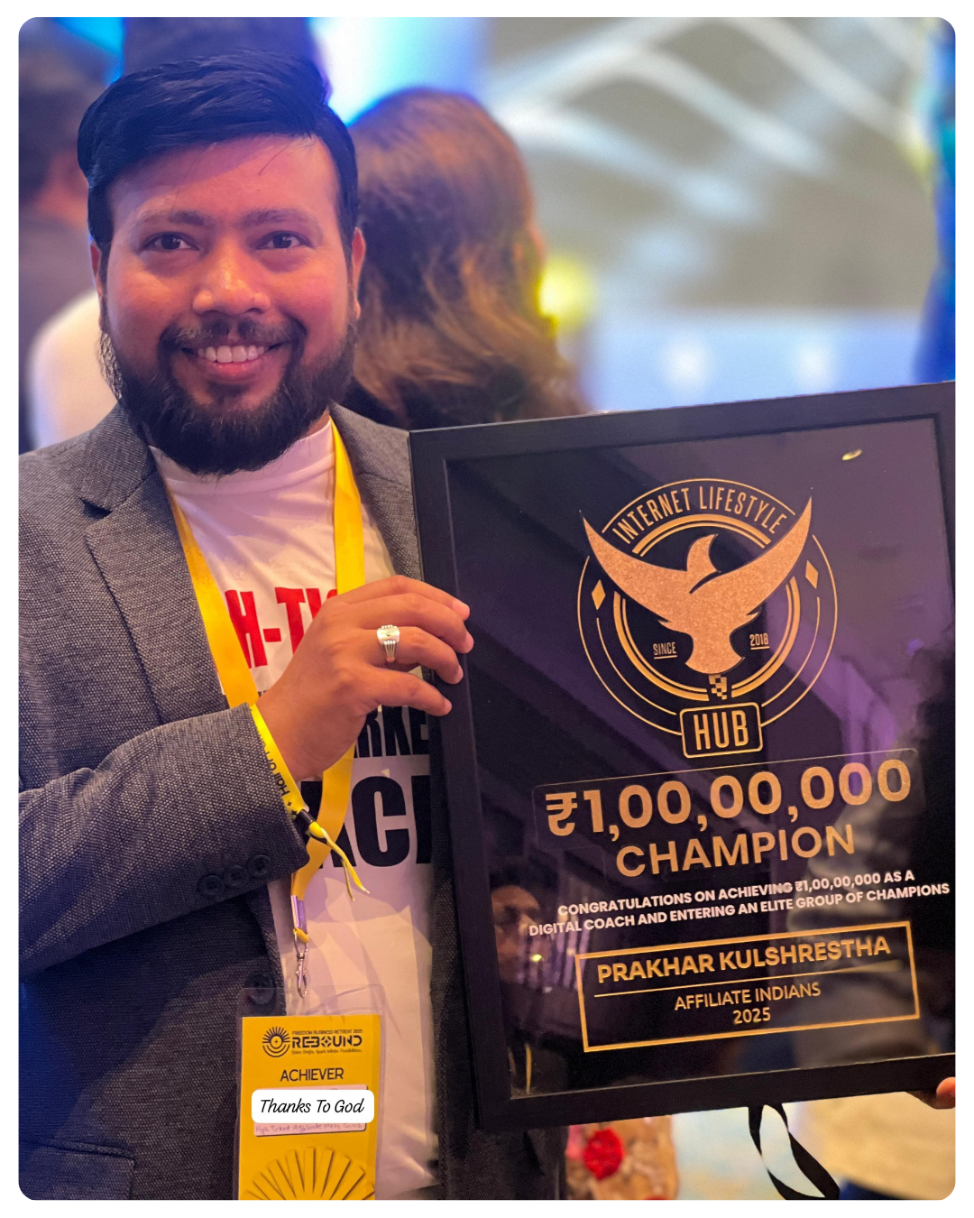 Prakhar Kulshrestha holding his Champion award
